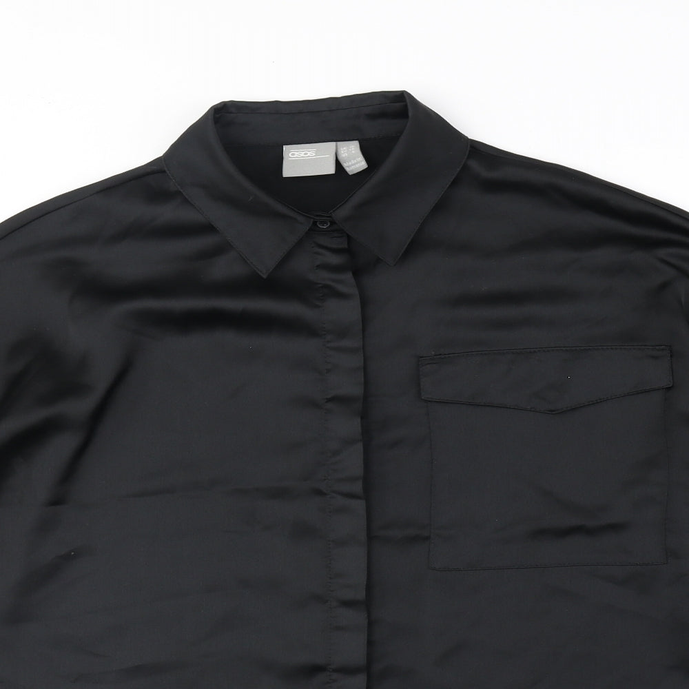 ASOS Womens Black Polyester Basic Button-Up Size 10 Collared