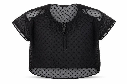 Zara Womens Black Polka Dot Polyester Basic Blouse Size L Scoop Neck - Split Sleeve Detail