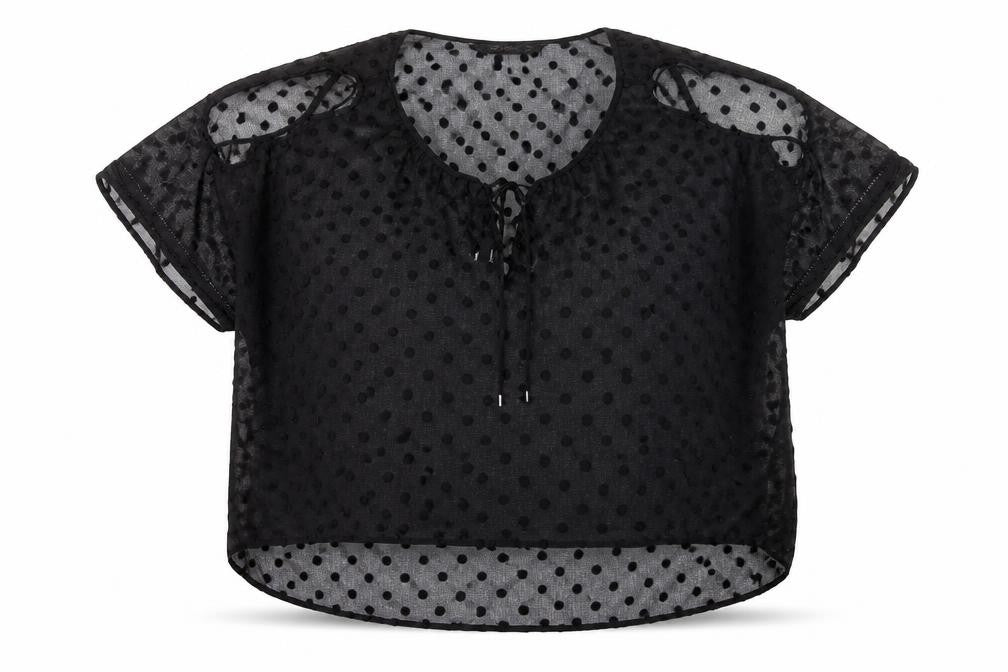 Zara Womens Black Polka Dot Polyester Basic Blouse Size L Scoop Neck - Split Sleeve Detail