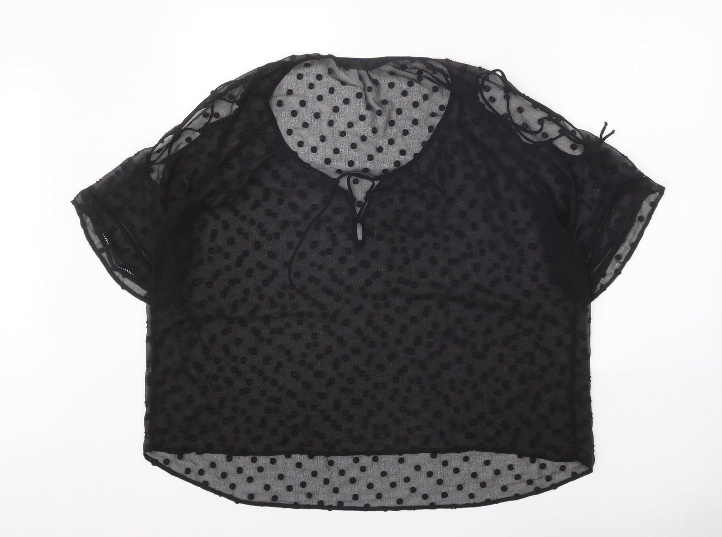 Zara Womens Black Polka Dot Polyester Basic Blouse Size L Scoop Neck - Split Sleeve Detail