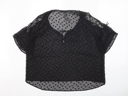 Zara Womens Black Polka Dot Polyester Basic Blouse Size L Scoop Neck - Split Sleeve Detail