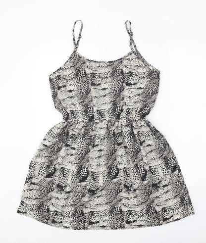 Boohoo Womens Grey Geometric Polyester Skater Dress Size 10 Scoop Neck Pullover