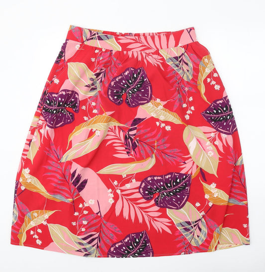 JUST ELEGANCE Womens Red Floral Polyester A-Line Skirt Size M