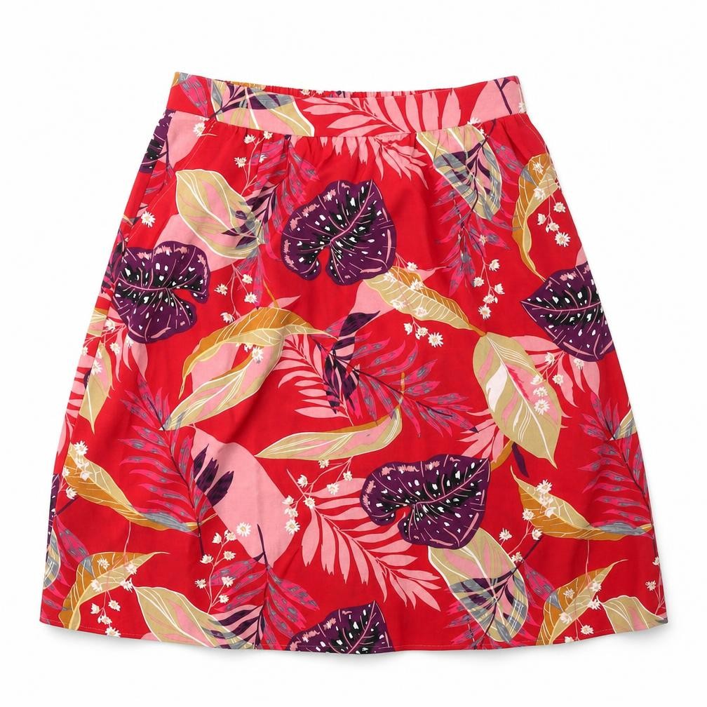 JUST ELEGANCE Womens Red Floral Polyester A-Line Skirt Size M