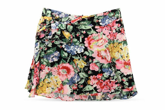 Zara Womens Black Floral Polyester Skater Skirt Size M Zip