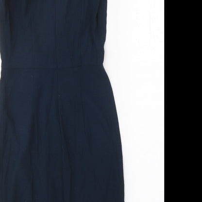 Zara Womens Blue Polyester A-Line Size S Round Neck Zip