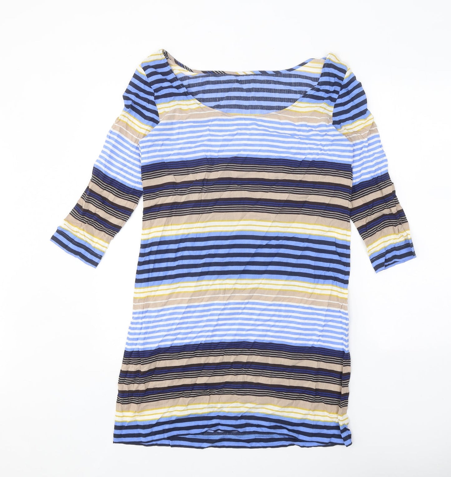 Preworn Womens Blue Striped Polyester A-Line One Size Round Neck Pullover