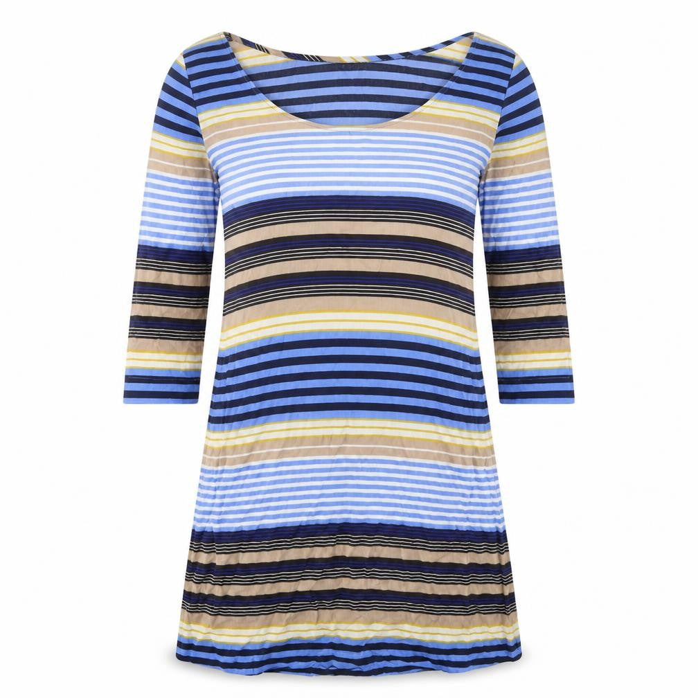 Preworn Womens Blue Striped Polyester A-Line One Size Round Neck Pullover
