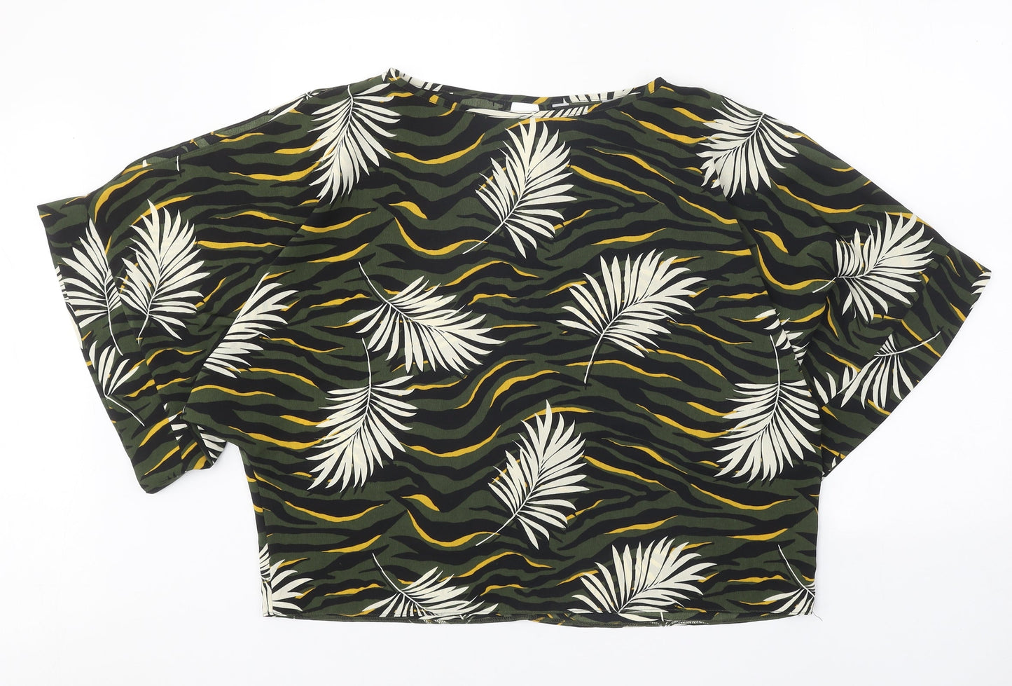 Dorothy Perkins Womens Green Geometric Polyester Basic T-Shirt Size 12 Boat Neck - Leaf Print