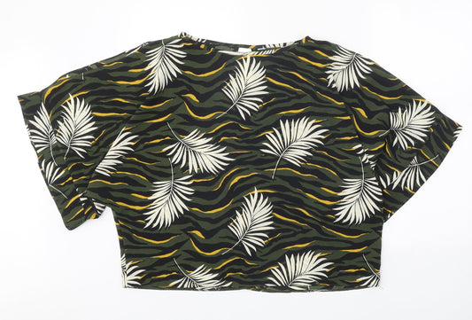 Dorothy Perkins Womens Green Geometric Polyester Basic T-Shirt Size 12 Boat Neck - Leaf Print