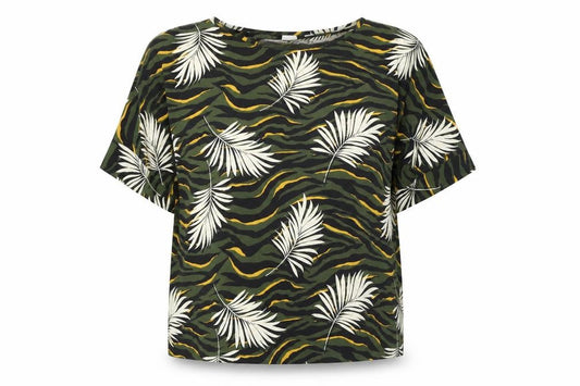 Dorothy Perkins Womens Green Geometric Polyester Basic T-Shirt Size 12 Boat Neck - Leaf Print