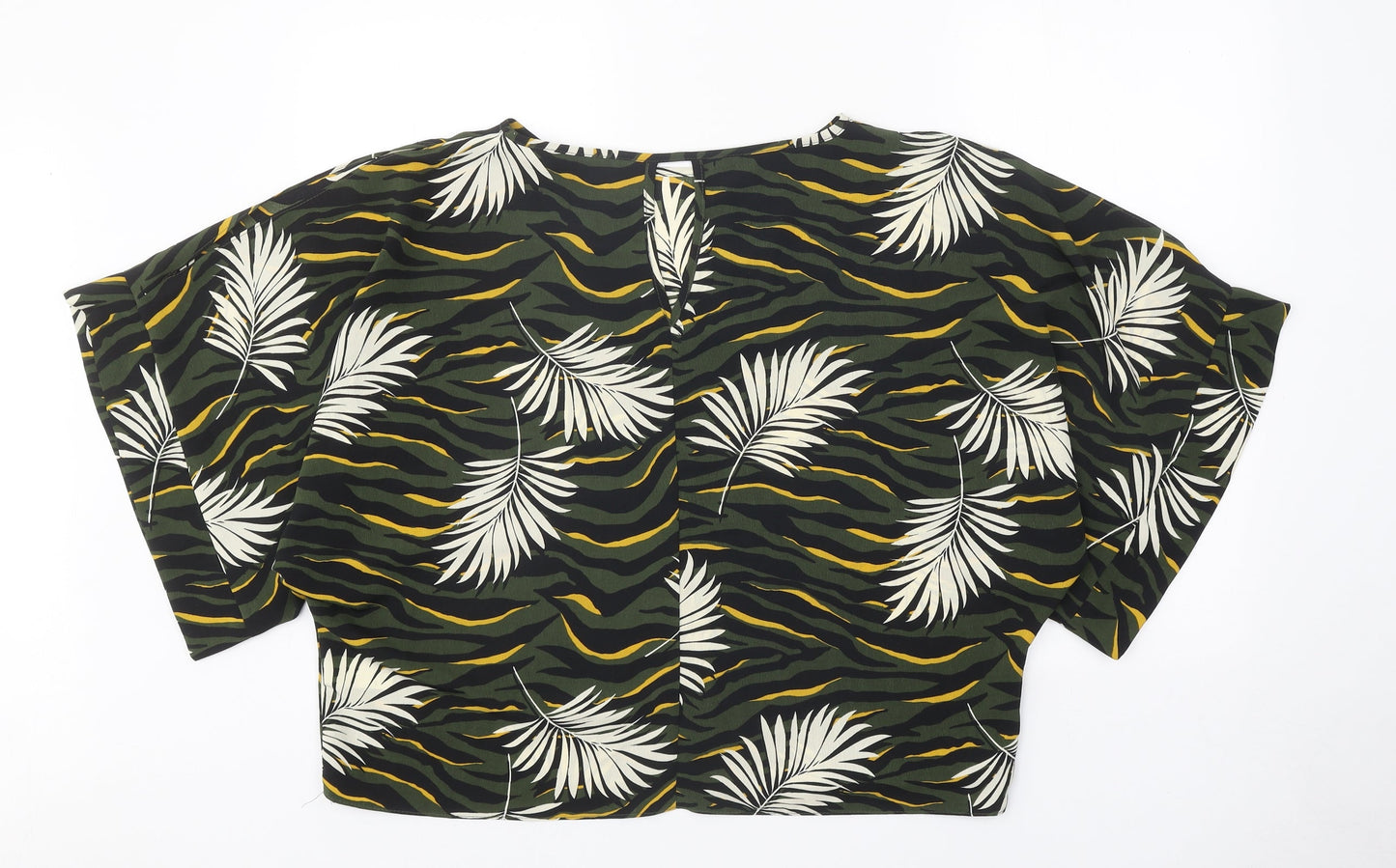 Dorothy Perkins Womens Green Geometric Polyester Basic T-Shirt Size 12 Boat Neck - Leaf Print
