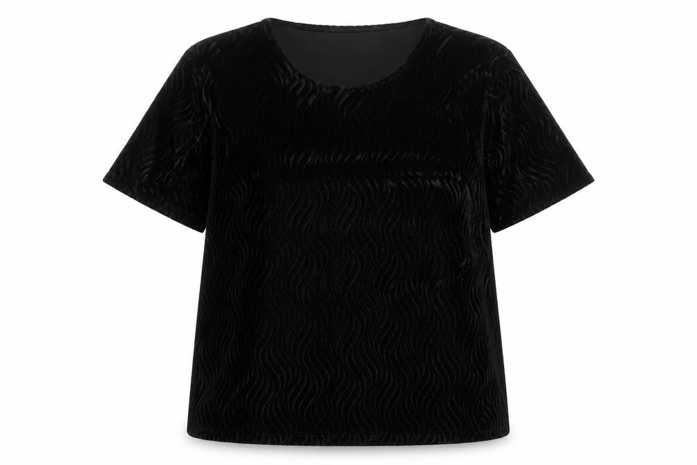 Isabelle Womens Black Geometric Polyester Basic T-Shirt Size L Round Neck