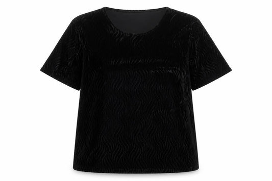 Isabelle Womens Black Geometric Polyester Basic T-Shirt Size L Round Neck
