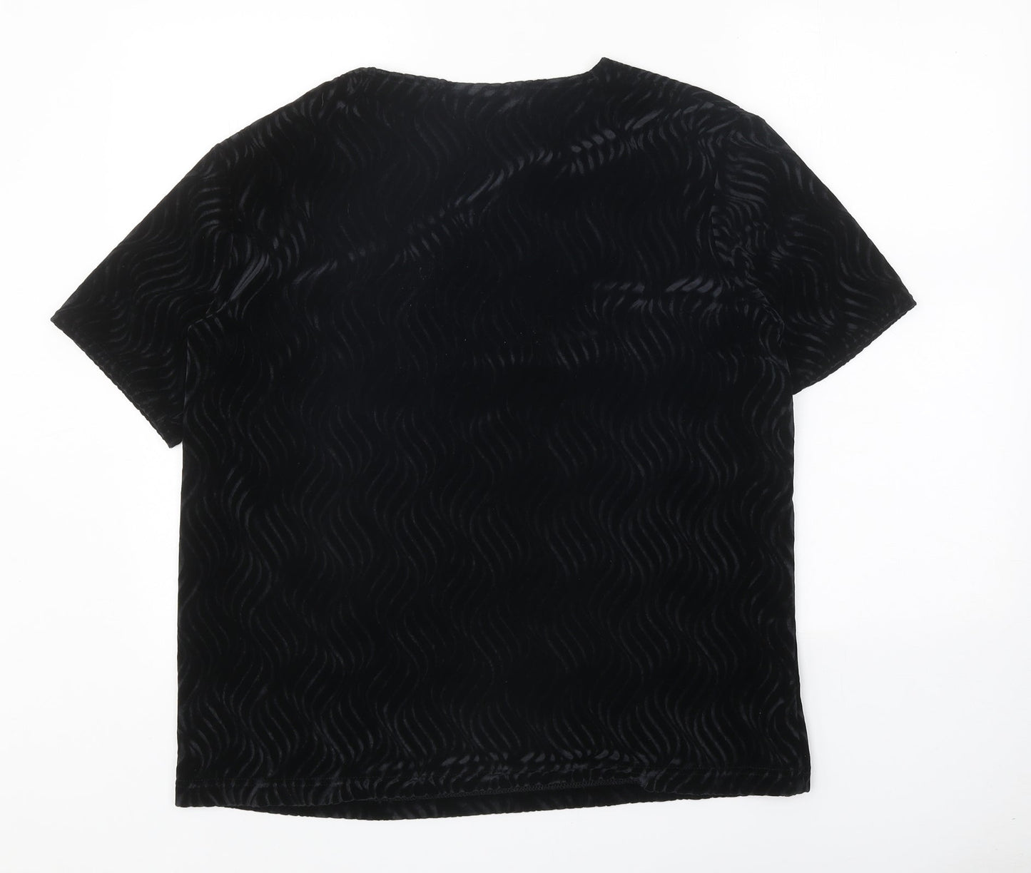 Isabelle Womens Black Geometric Polyester Basic T-Shirt Size L Round Neck