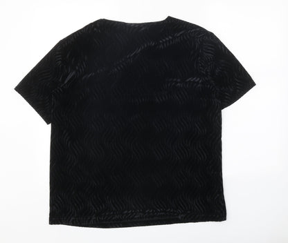 Isabelle Womens Black Geometric Polyester Basic T-Shirt Size L Round Neck