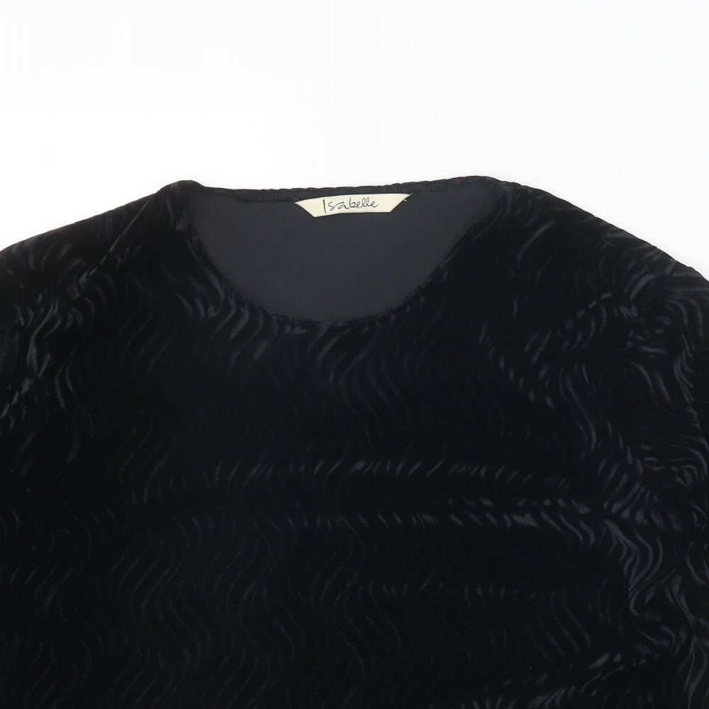 Isabelle Womens Black Geometric Polyester Basic T-Shirt Size L Round Neck