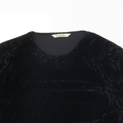 Isabelle Womens Black Geometric Polyester Basic T-Shirt Size L Round Neck