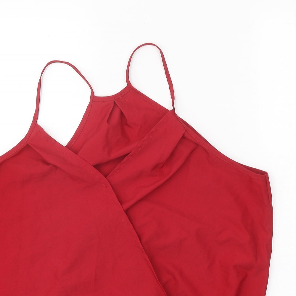 Preworn Womens Red Polyester Basic Tank Size XL V-Neck
