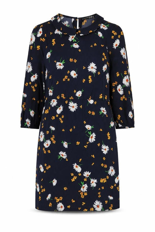 Atmosphere Womens Blue Floral Polyester Shift Size 8 Collared Button
