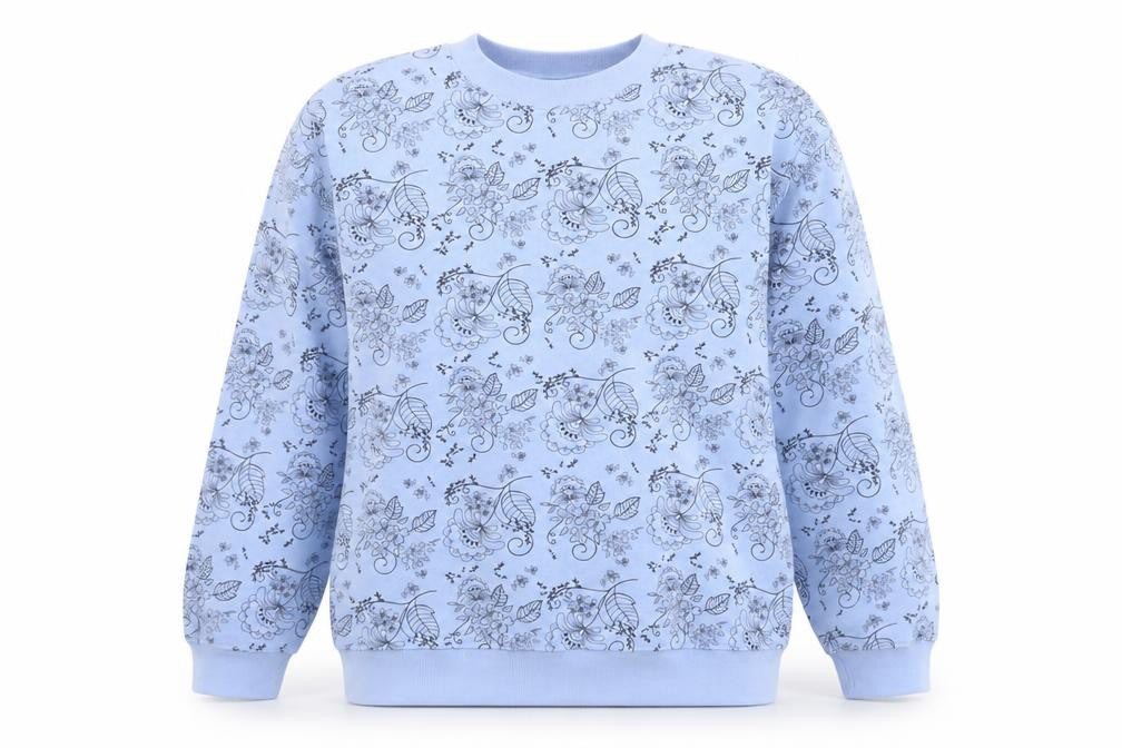 Damart Womens Blue Floral Cotton Pullover Sweatshirt Size 10 Pullover