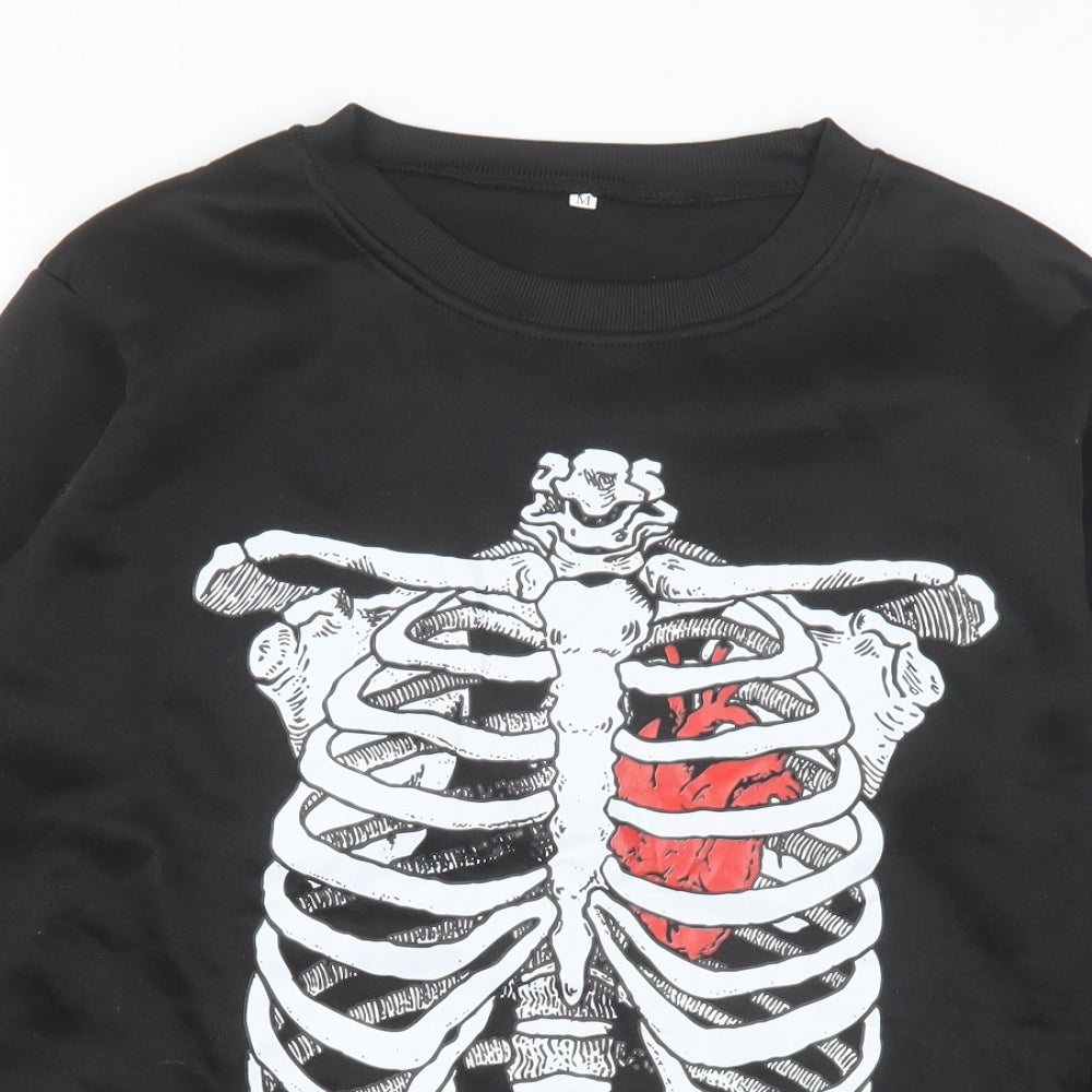 Preworn Womens Black Polyester Pullover Sweatshirt Size M Pullover - Skeleton