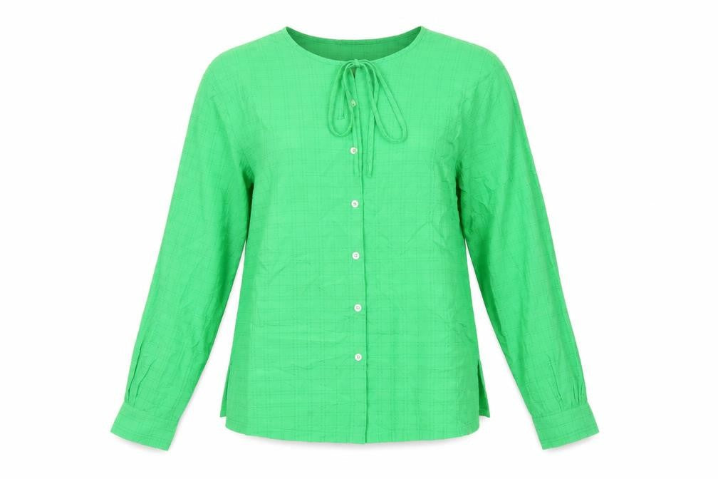 Marks & Spencer Womens Green Geometric Modal Basic Button-Up Size 8 Round Neck