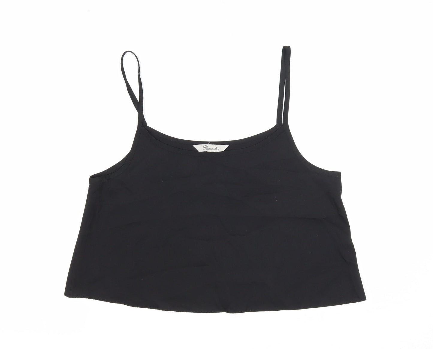 Peacocks Womens Black Polyester Cropped Tank Size 8 Scoop Neck