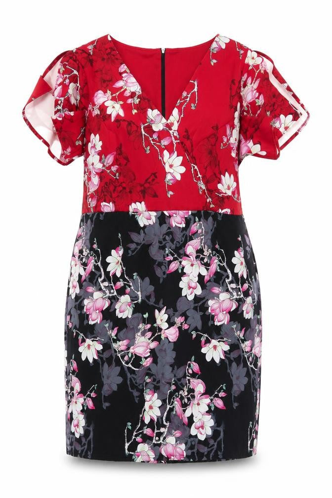 Paper Dolls Womens Multicoloured Floral Polyester A-Line Size 6 V-Neck Zip