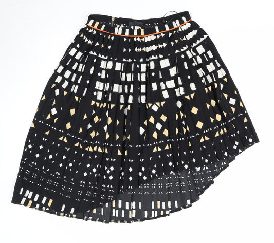 Topshop Womens Black Geometric Polyester Pleated Skirt Size 10 Zip