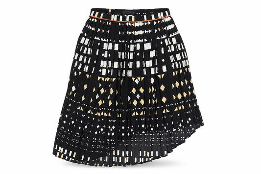 Topshop Womens Black Geometric Polyester Pleated Skirt Size 10 Zip