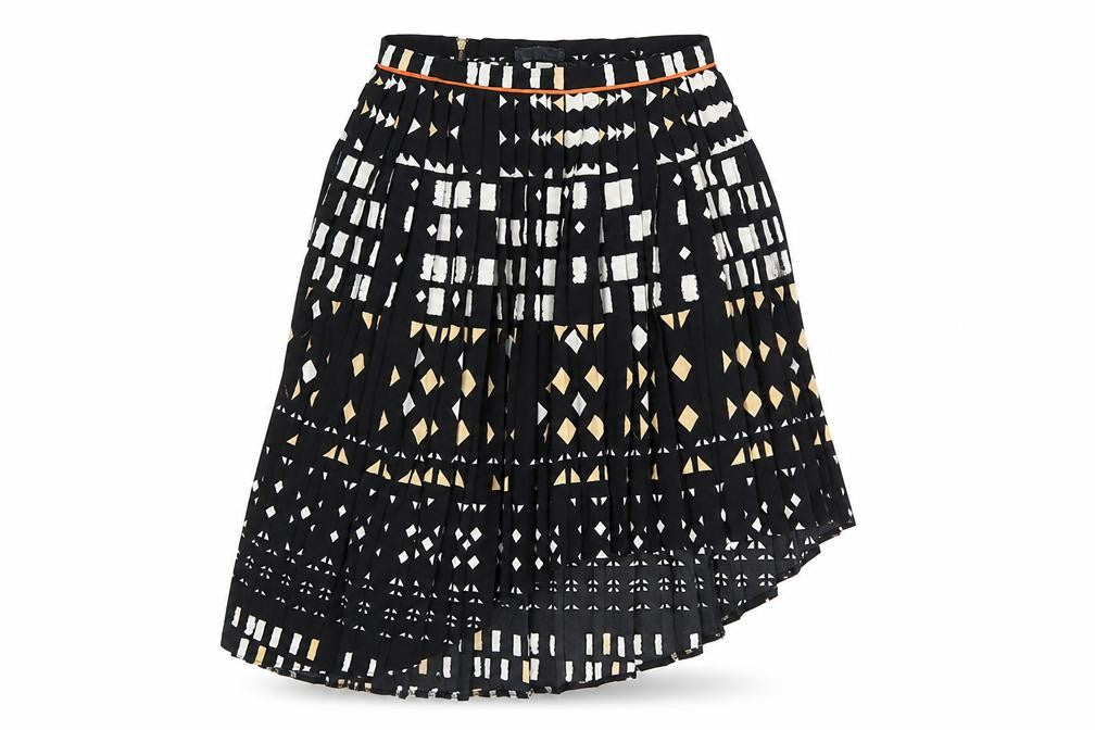 Topshop Womens Black Geometric Polyester Pleated Skirt Size 10 Zip