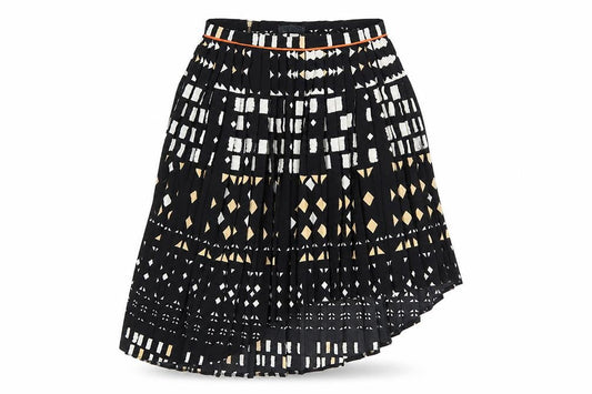 Topshop Womens Black Geometric Polyester Pleated Skirt Size 10 Zip