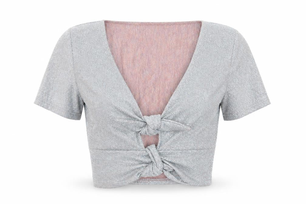 Topshop Womens Silver Viscose Cropped Tank Size 6 V-Neck