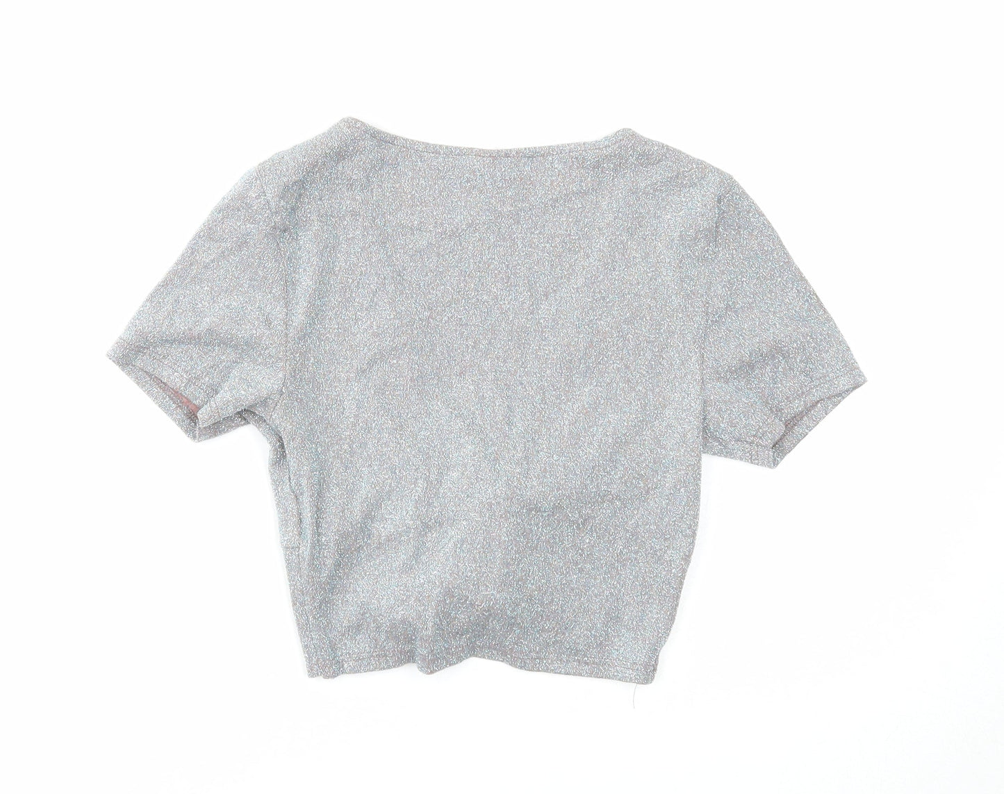 Topshop Womens Silver Viscose Cropped Tank Size 6 V-Neck