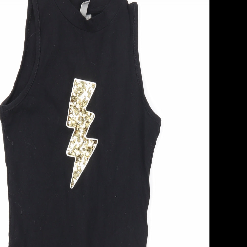 ASOS Womens Black Cotton Bodysuit One-Piece Size 8 Snap - Lightening Bolt