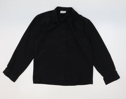 Butterfly Womens Black Polyester Basic Button-Up Size 12 Collared