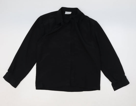 Butterfly Womens Black Polyester Basic Button-Up Size 12 Collared