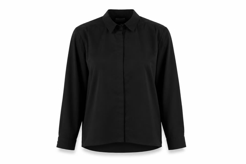 Butterfly Womens Black Polyester Basic Button-Up Size 12 Collared