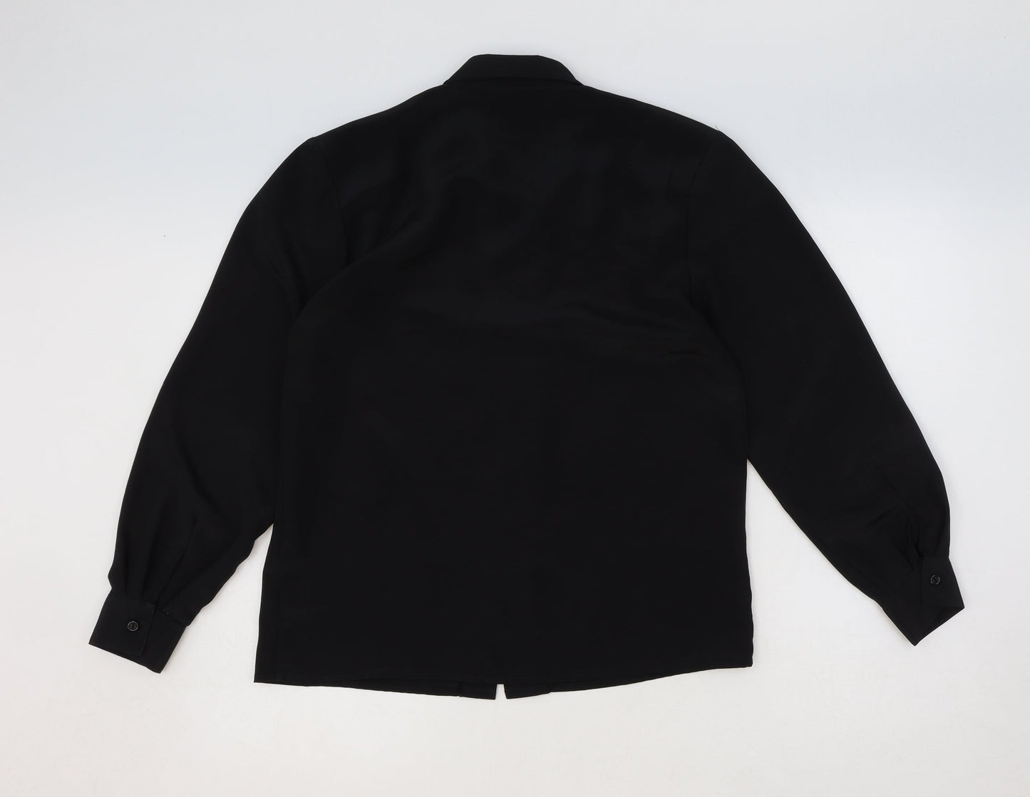 Butterfly Womens Black Polyester Basic Button-Up Size 12 Collared