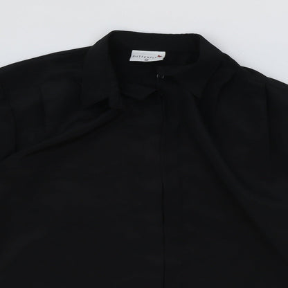 Butterfly Womens Black Polyester Basic Button-Up Size 12 Collared