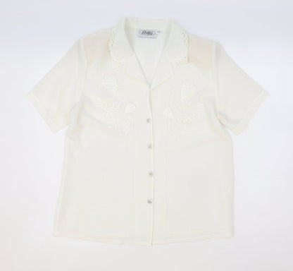 Clothes Contact Womens Ivory Floral Polyester Basic Button-Up Size 12 Collared