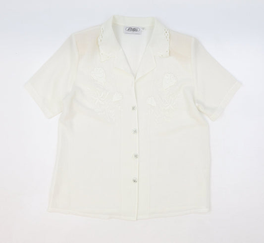 Clothes Contact Womens Ivory Floral Polyester Basic Button-Up Size 12 Collared