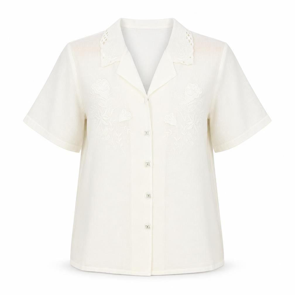Clothes Contact Womens Ivory Floral Polyester Basic Button-Up Size 12 Collared