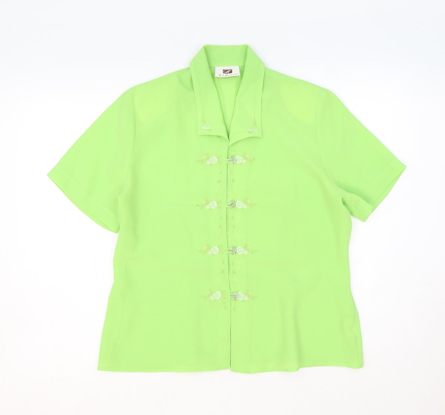 Hamells Womens Green Polyester Basic Button-Up Size 14 Collared