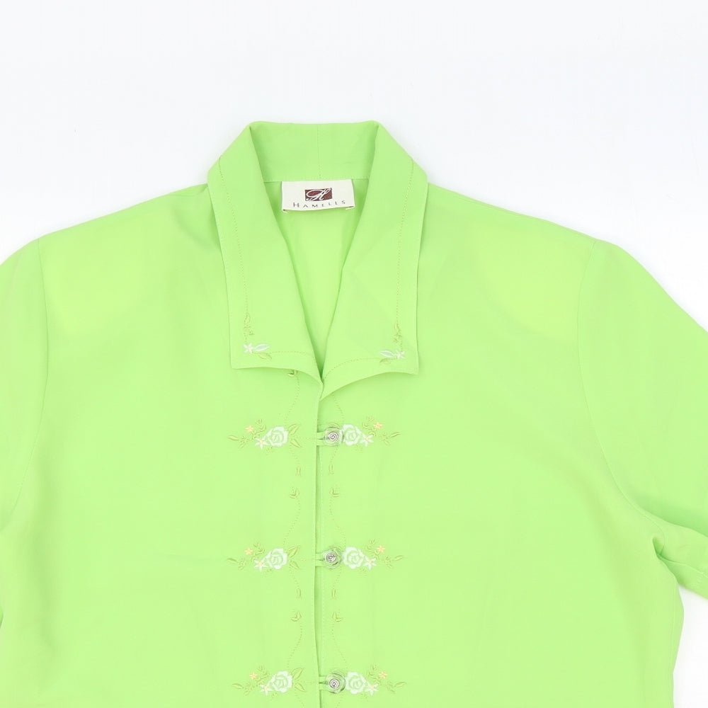 Hamells Womens Green Polyester Basic Button-Up Size 14 Collared