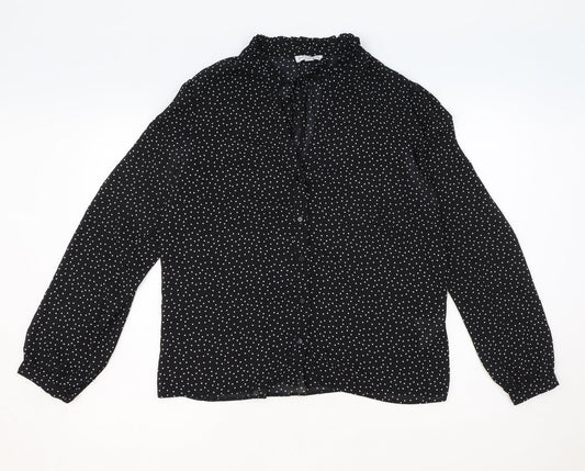 Warehouse Womens Black Polka Dot Polyester Basic Button-Up Size 12 V-Neck