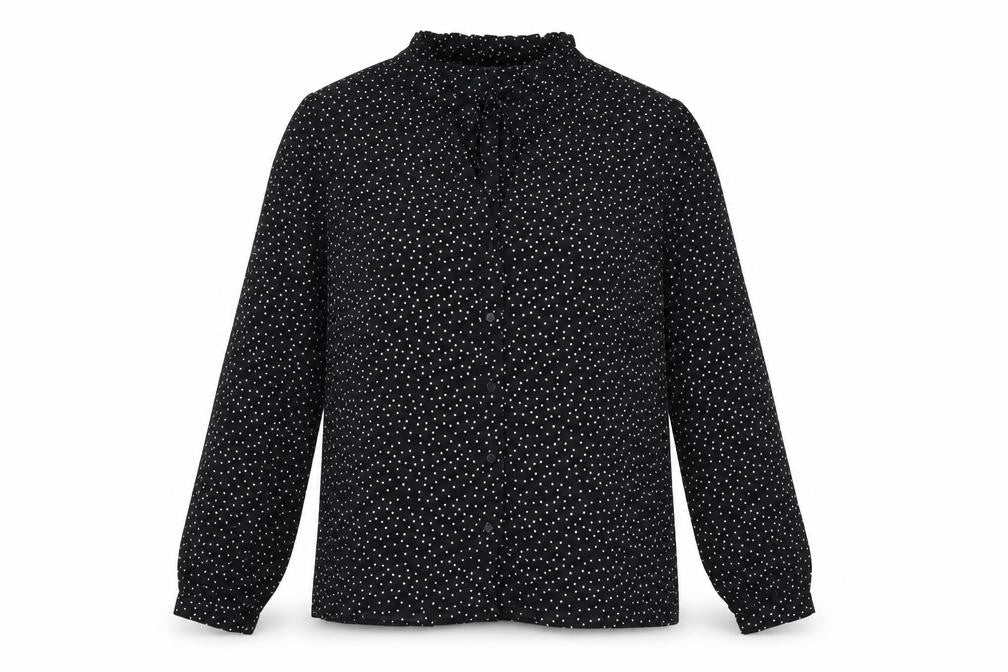 Warehouse Womens Black Polka Dot Polyester Basic Button-Up Size 12 V-Neck