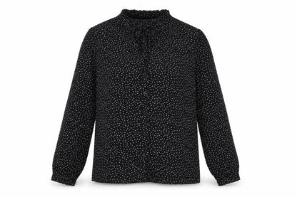 Warehouse Womens Black Polka Dot Polyester Basic Button-Up Size 12 V-Neck