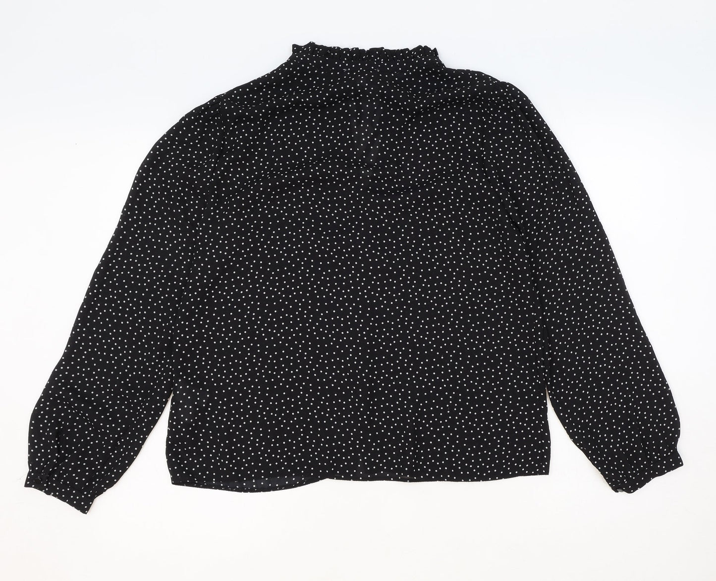 Warehouse Womens Black Polka Dot Polyester Basic Button-Up Size 12 V-Neck